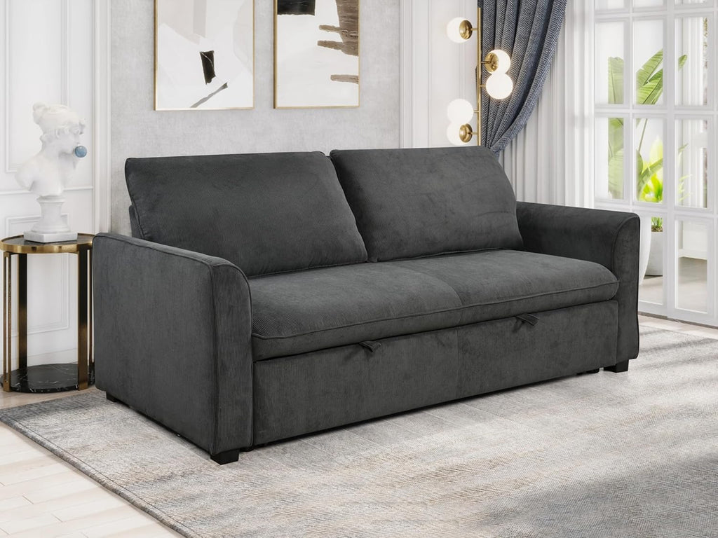 Queen Size Beige Dark Grey Convertible Sleeper Sofa Bed I929