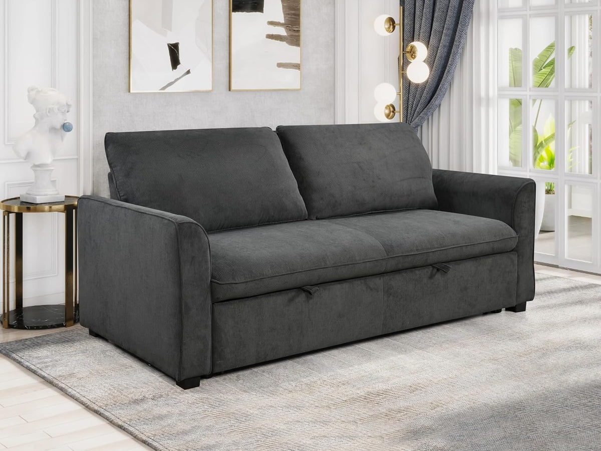 Queen Size Beige Dark Grey Convertible Sleeper Sofa Bed I929
