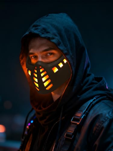 Halloween Scary Led Mask Light Up Demon Oni Cyberpunk Half Face Masks T435514