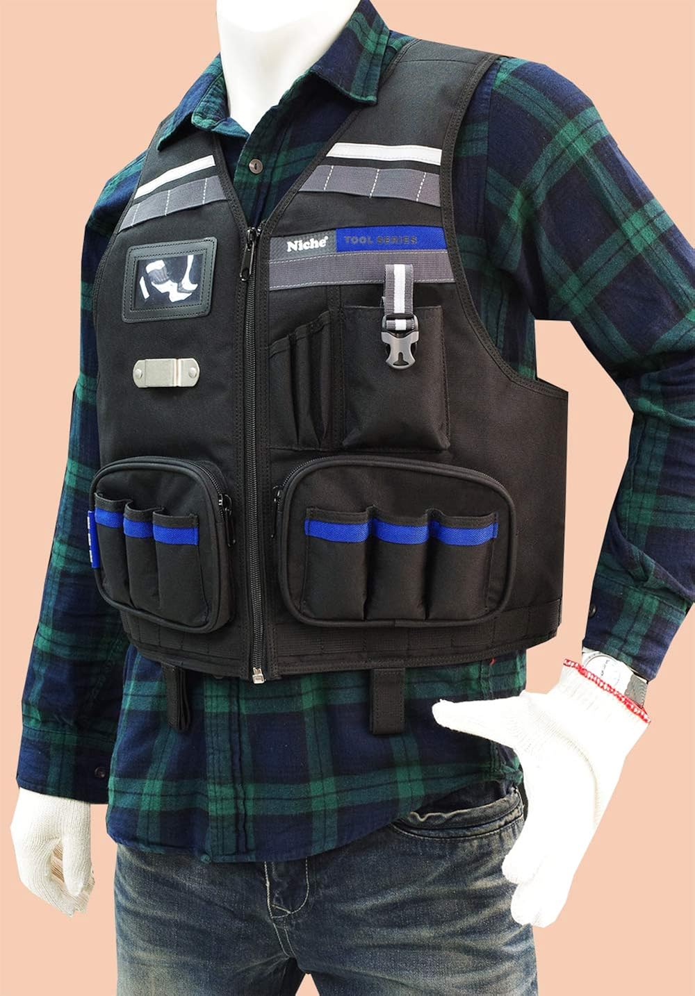 Heavy Duty Work Vest with Adjustable Straps, Tool Pockets and Reflective Stripes H97814