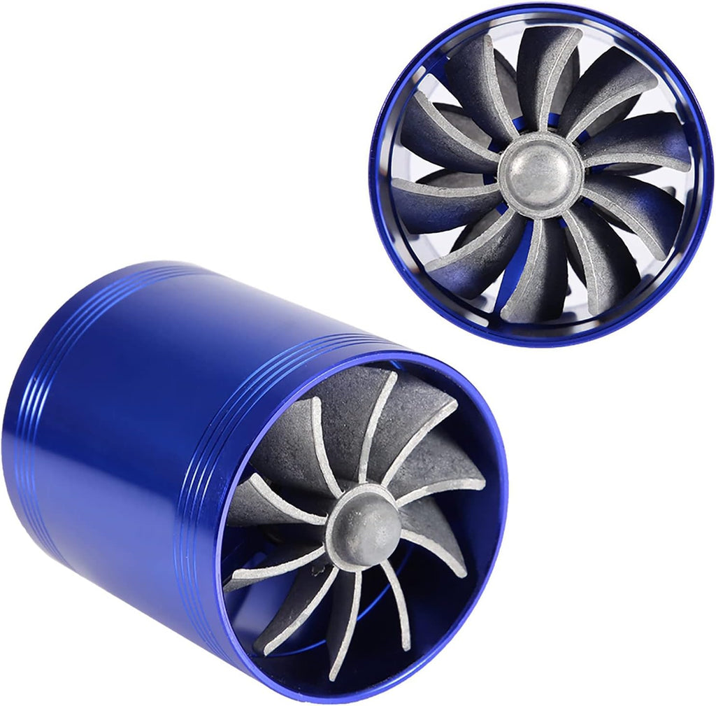 Twin Fan Turbine Car Air Intake Turbocharger Super Gas Fuel Saver Turbo (Blue) Z86611