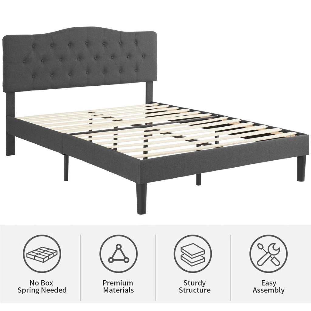 Queen Upholstered Platform Bed Frame with Adjustable Headboard Y535