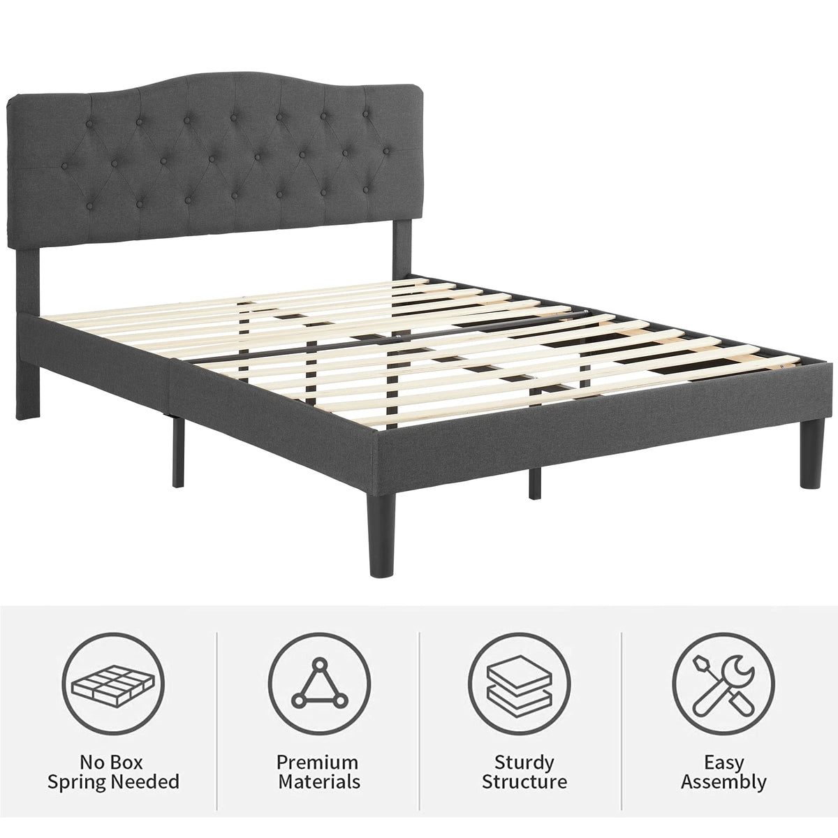Queen Upholstered Platform Bed Frame with Adjustable Headboard Y535
