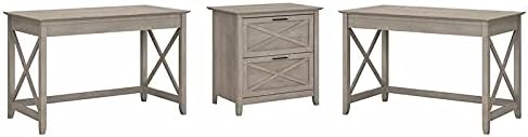 Reclaimed Pine 2 Person Desk Set with Lateral File Cabinet W762