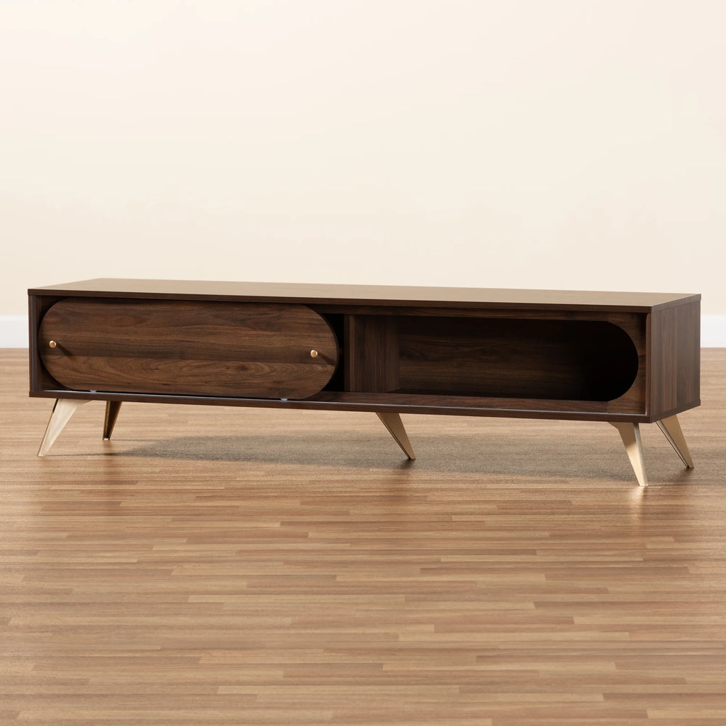 Walnut Brown Wood and Gold Finished TV Stand Z913314