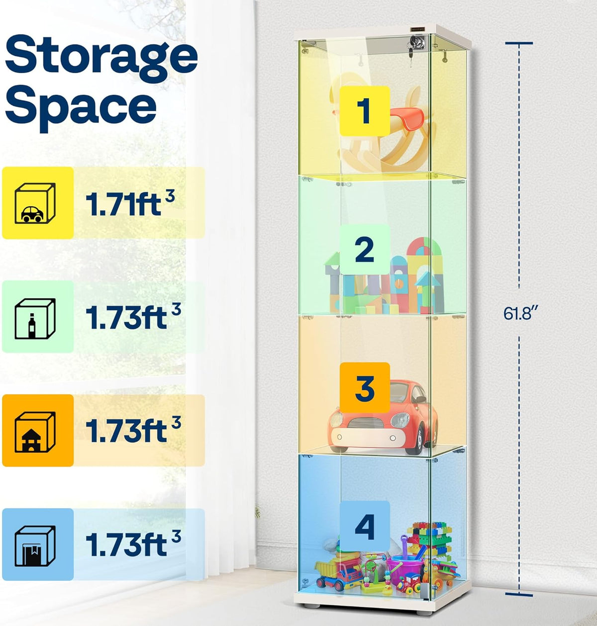 4 Layers Glass Display Cabinet with Lock Y33459