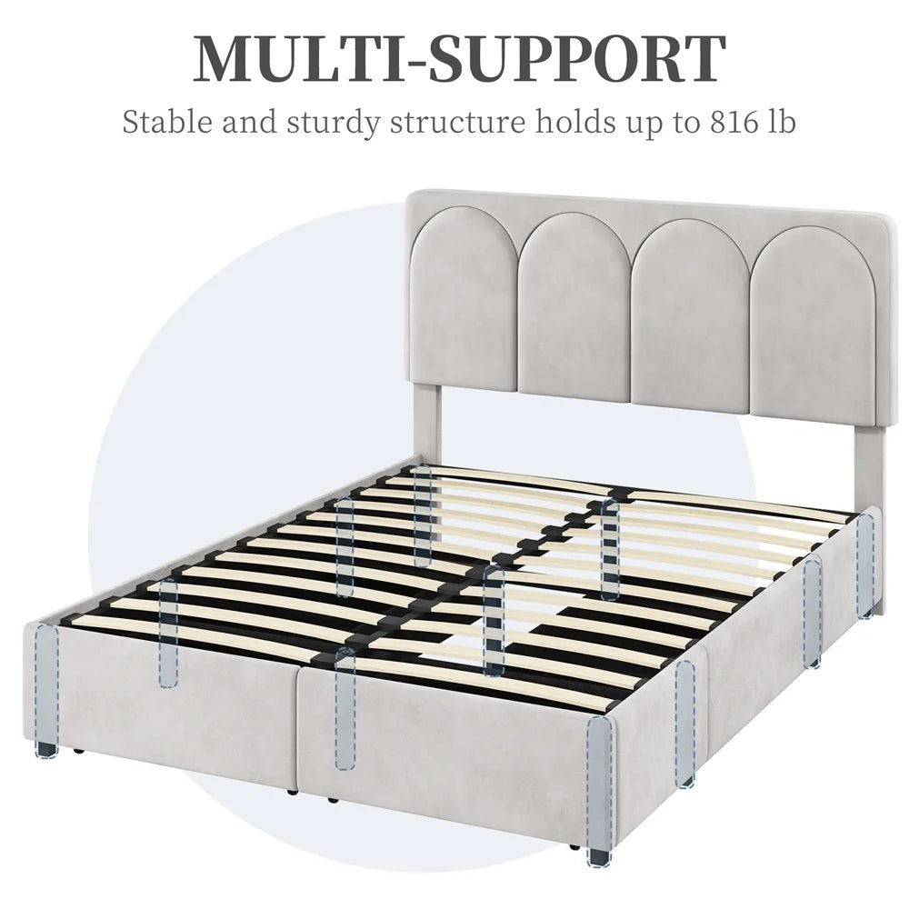 Queen Dark Gray Upholstered Bed with 4 Storage Drawers T134