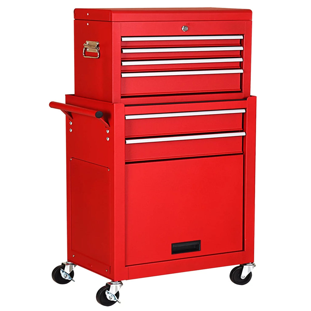 2 in 1 Rolling Storage Cabinet with 6 Drawers Black R8956