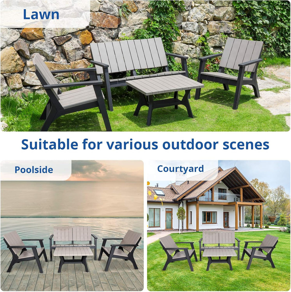 4 Pieces Resin Outdoor Patio Furniture Set with Loveseat, Chairs, Coffee Table R372