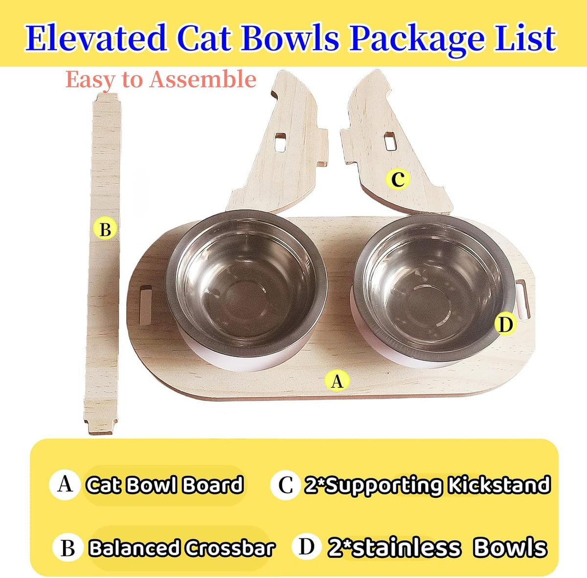 15° Tilted Raised Stainless Steel Cat Bowls with Wood Stand T627