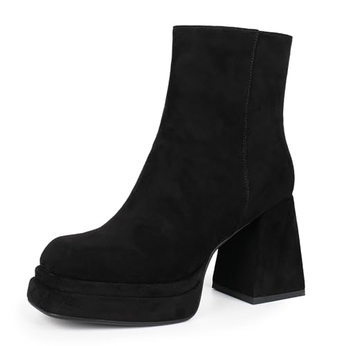 Platform Boots with Chunky Heel and Square Toe Z66766