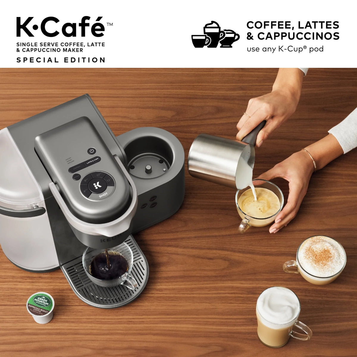 Single Serve K-Cup Pod Coffee, Latte and Cappuccino Maker, Nickel H469