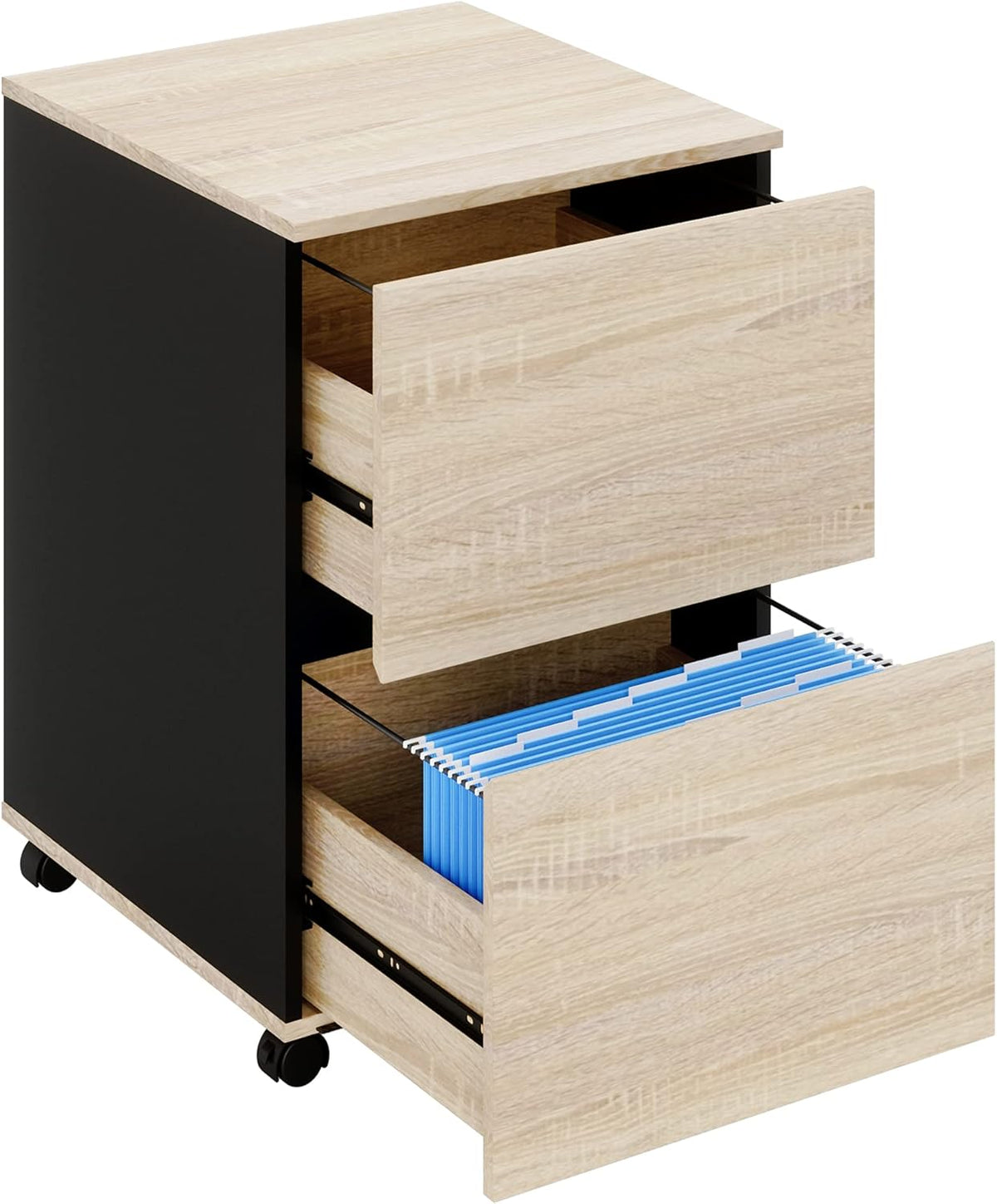 Brown 2 Drawer Wood Mobile File Cabinet with Storage B2119