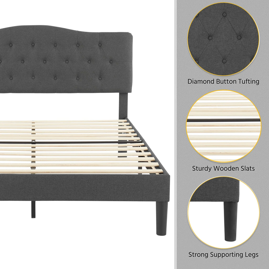 Queen Upholstered Platform Bed Frame with Adjustable Headboard Y535