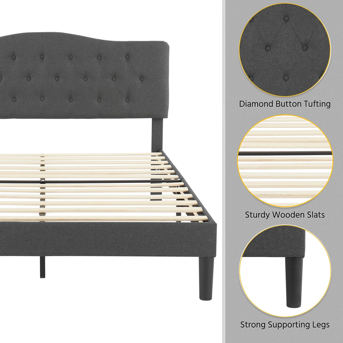 Queen Upholstered Platform Bed Frame with Adjustable Headboard Y535