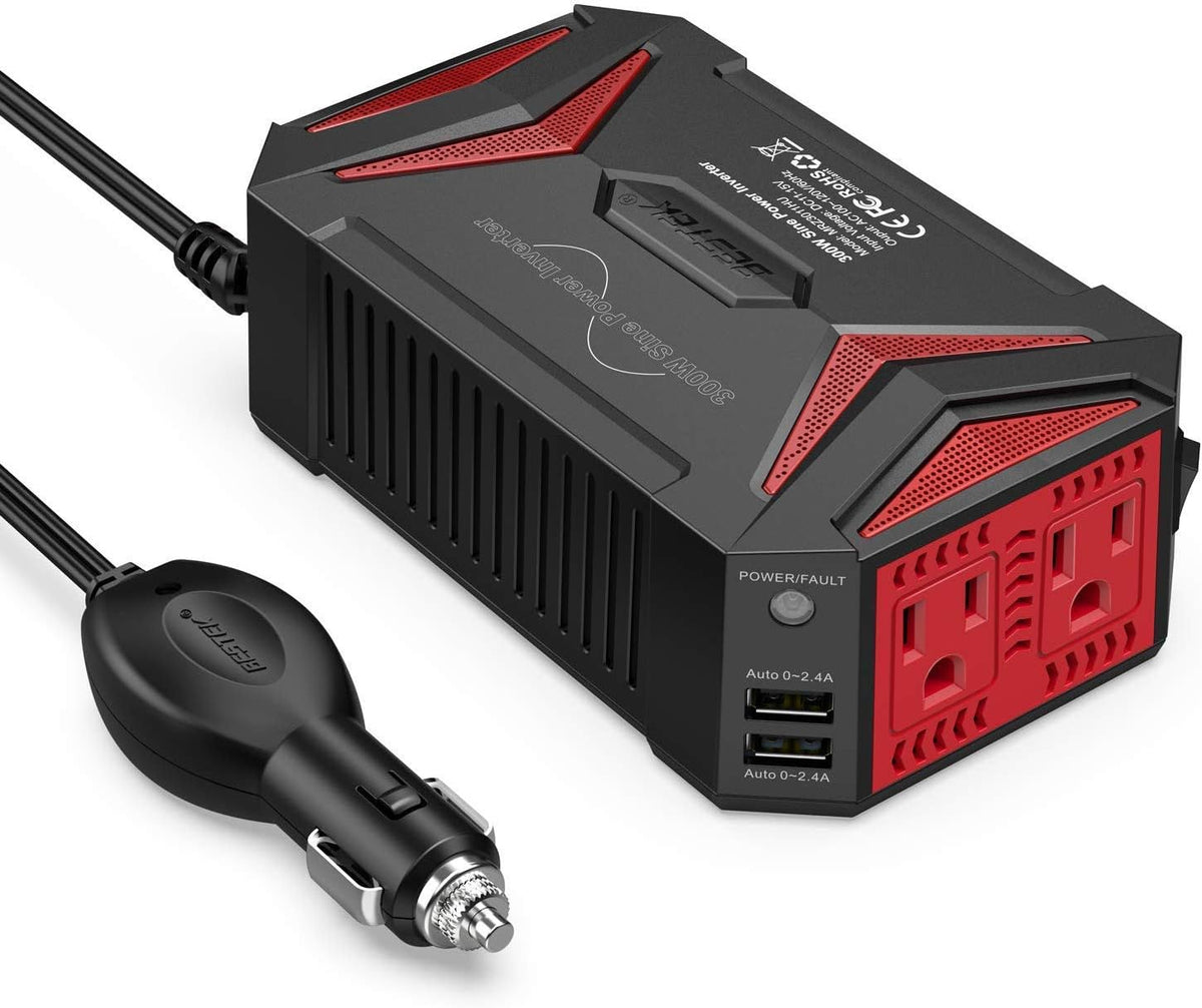 300Watt Pure Sine Wave Power Inverter Car 12V to 110V Adapter with Dual 4.2A USB Ports L507581