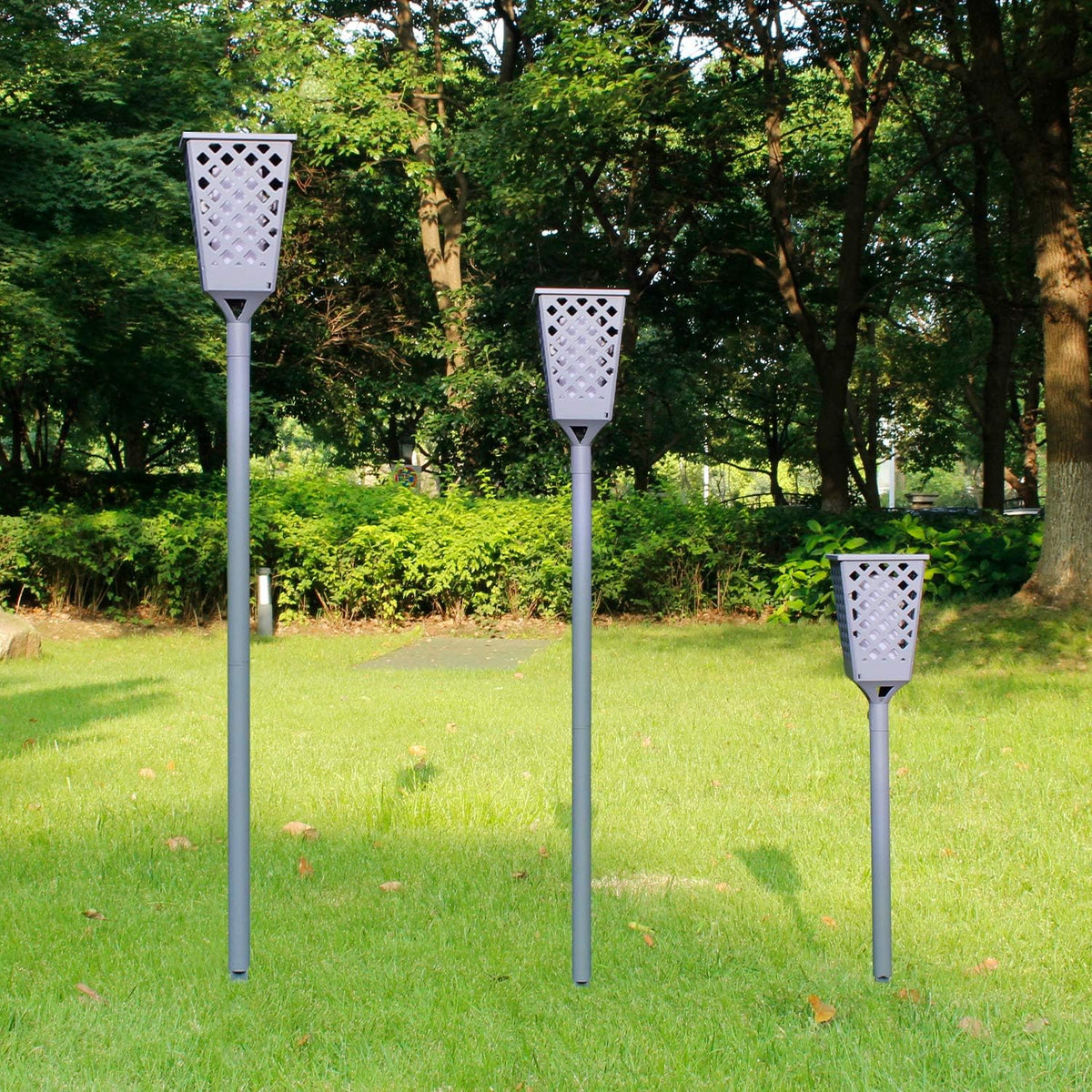 Grey Solar Torch Lights with Flickering Flame, 96 LED Waterproof A70282