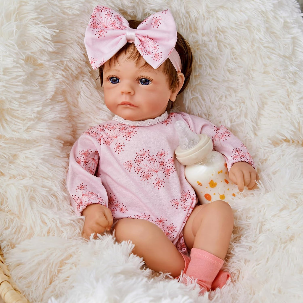 17 Inch Cloth Body Blue Eyes Hand-Rooted Hair Reborn Baby Doll G876039