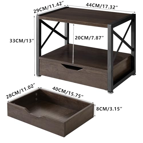 Grey Wooden 2 Tier Printer Stand with Drawer P279814