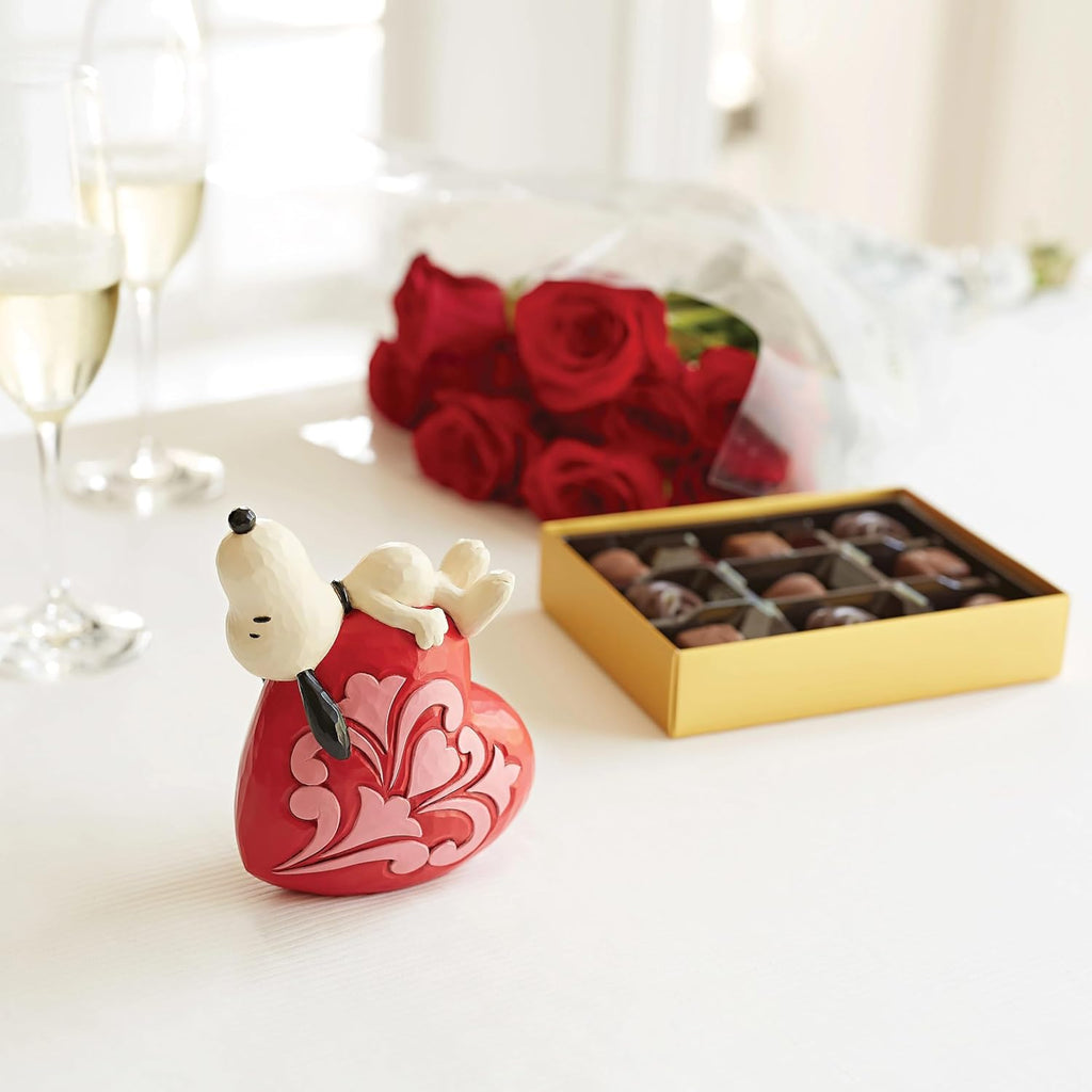 Snoopy Laying on Heart Figurine, 5.25 Inch, Multicolor R342