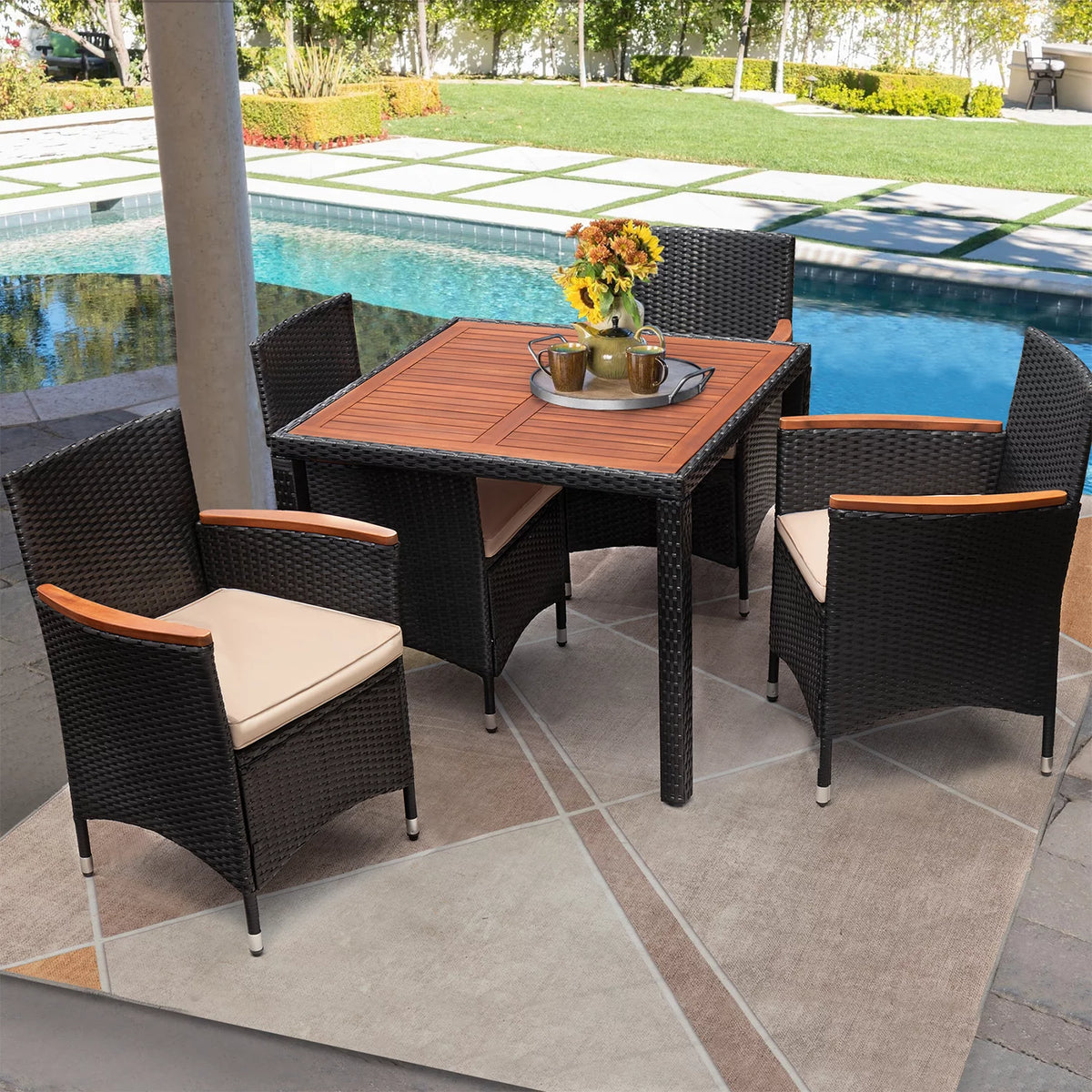7 Pieces PE Rattan Wicker Patio Dining Set with Cushions C66137