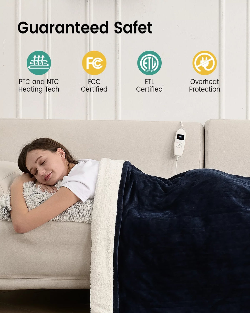 50" x 60" Blue Fleece Heated Throw Blanket P16579