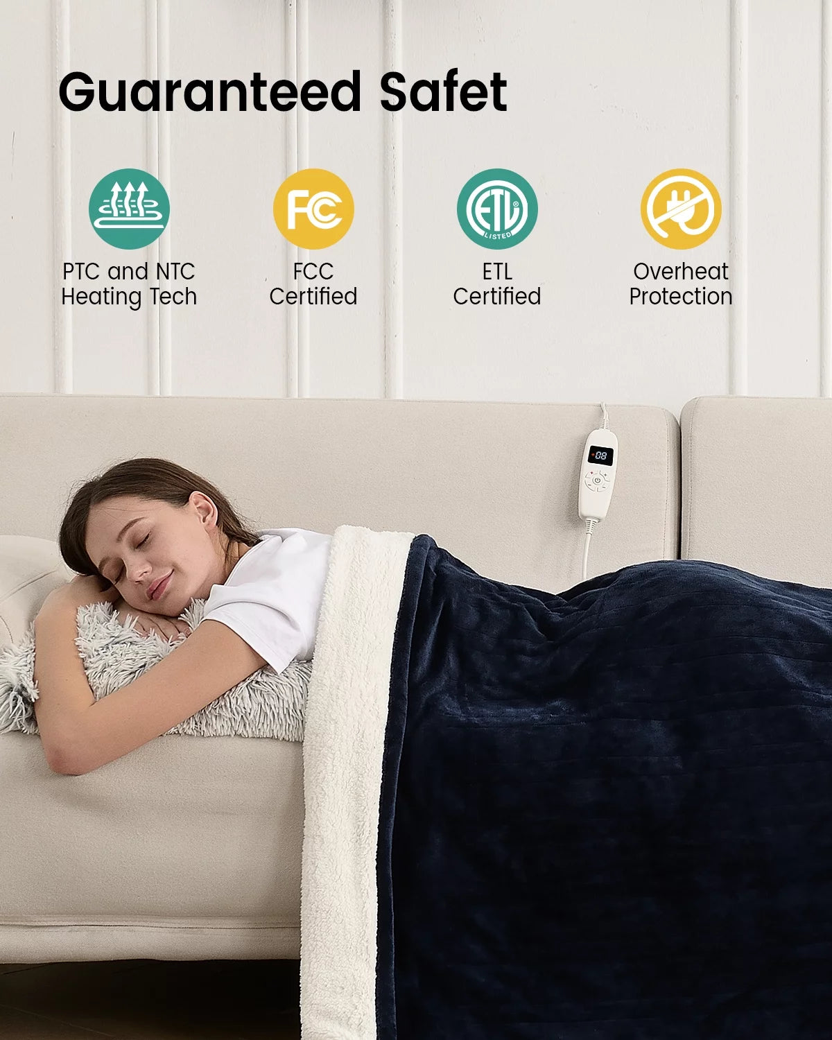 50" x 60" Blue Fleece Heated Throw Blanket P16579