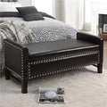Espresso Faux Leather Storage Bench with Nailhead Trim T9561