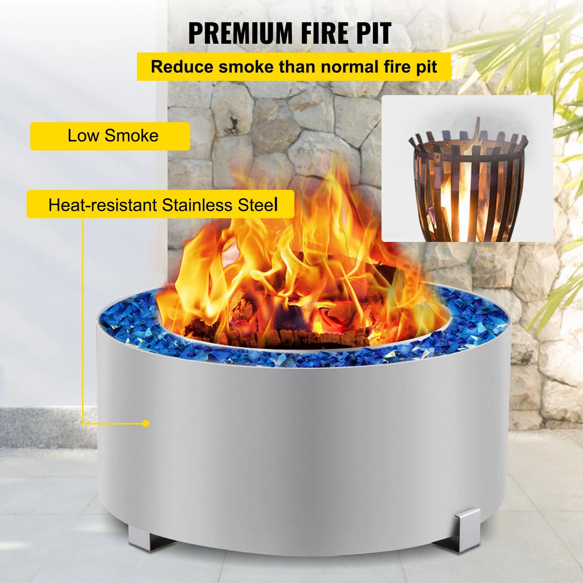 Stainless Steel 27.6 inch Wood Burning Fire Pit A284