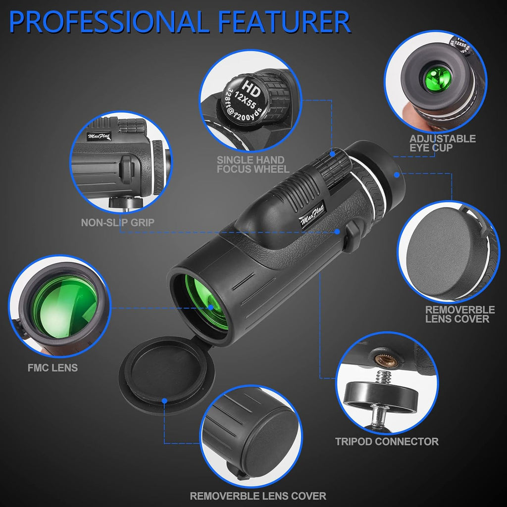 12x55 High Definition Monocular Telescope with Smartphone Holder N20573