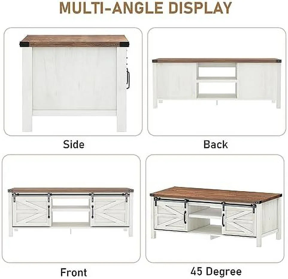 Farmhouse Coffee Table with Sliding Barn Doors Q537