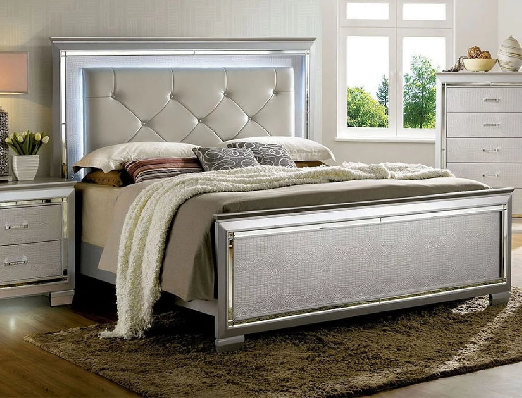 Queen Size Leatherette Tufted Bed with LED Q261