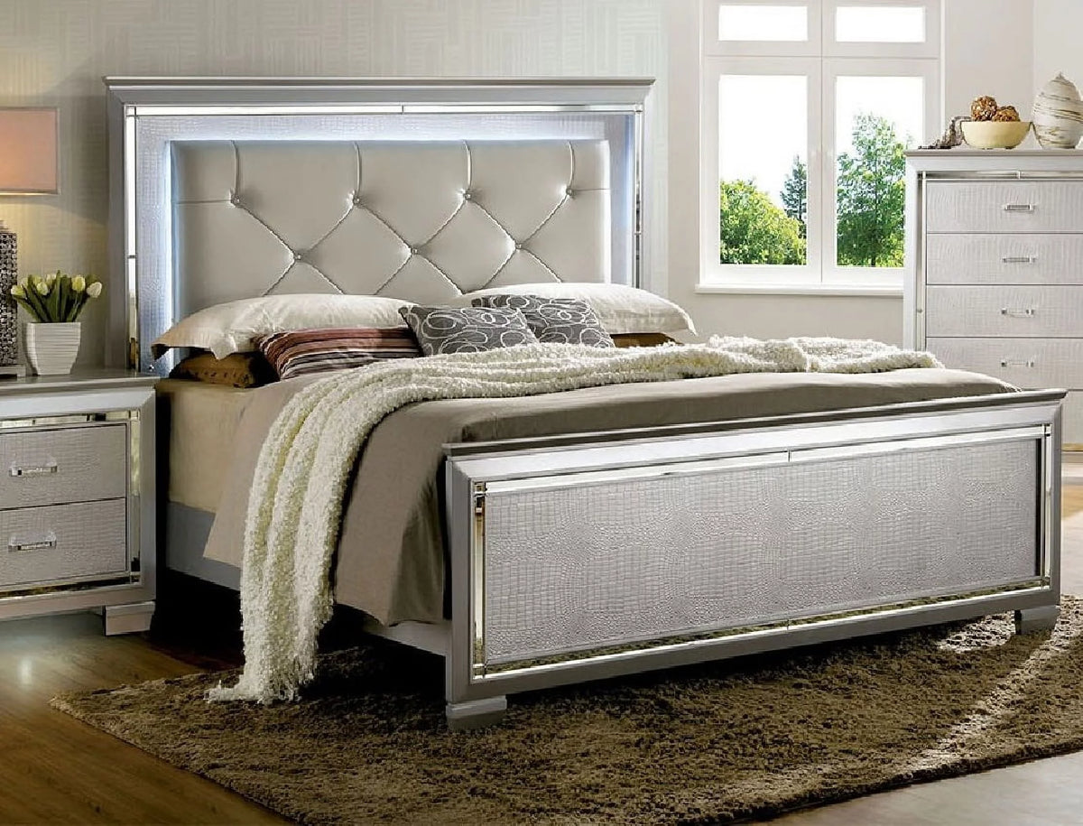 Queen Size Leatherette Tufted Bed with LED Q261