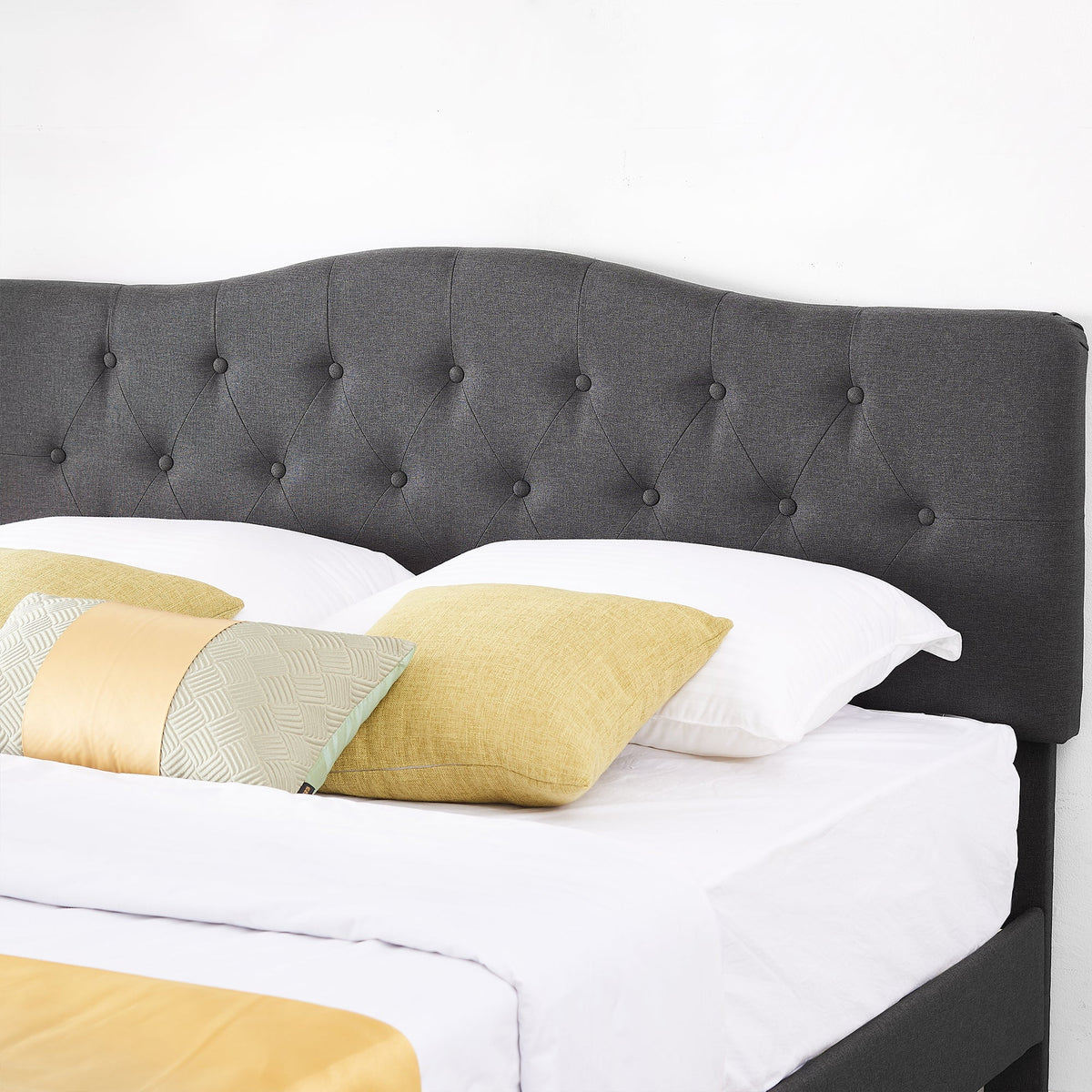 Queen Upholstered Platform Bed Frame with Adjustable Headboard Y535