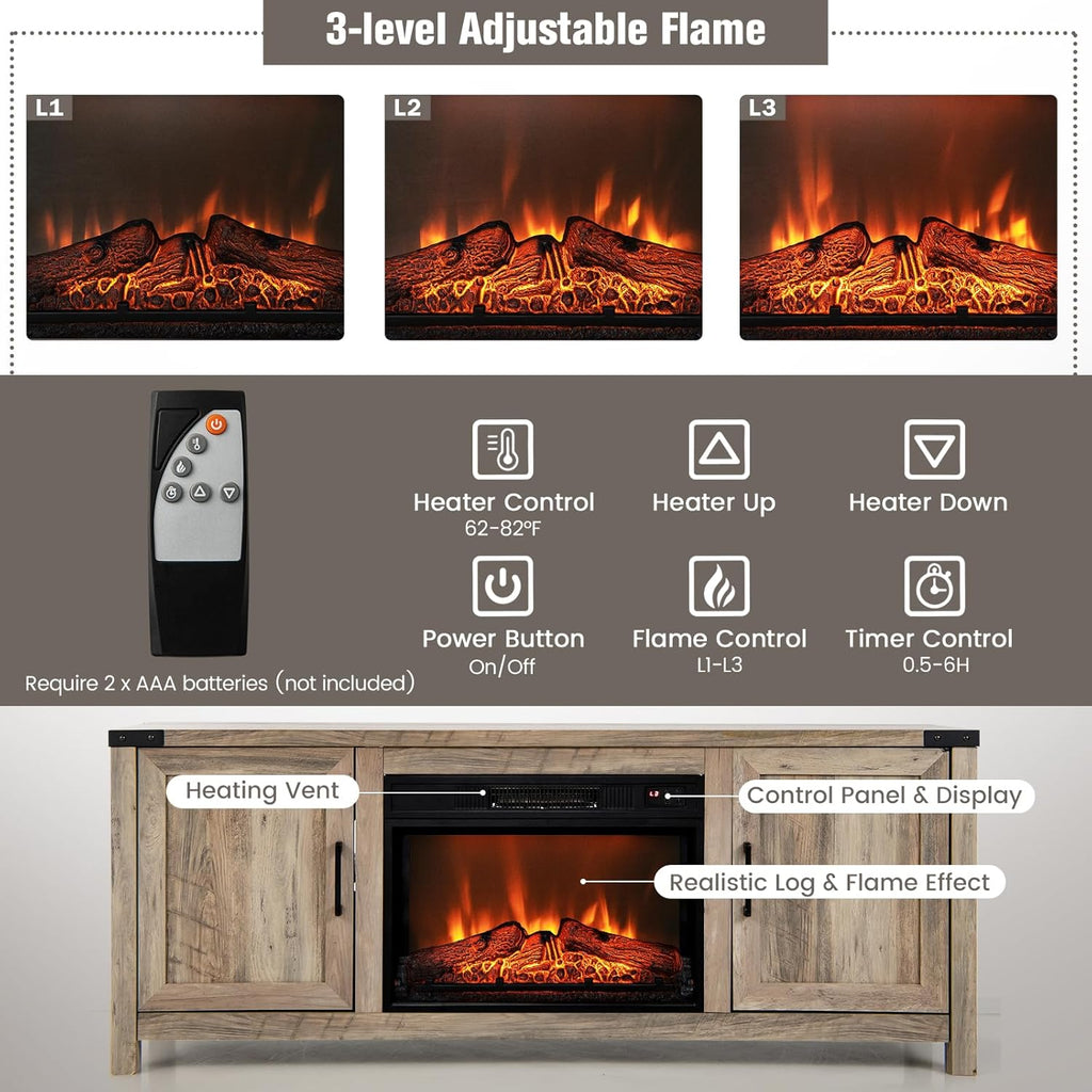 Electric Fireplace TV Stand with Storage Cabinets G166