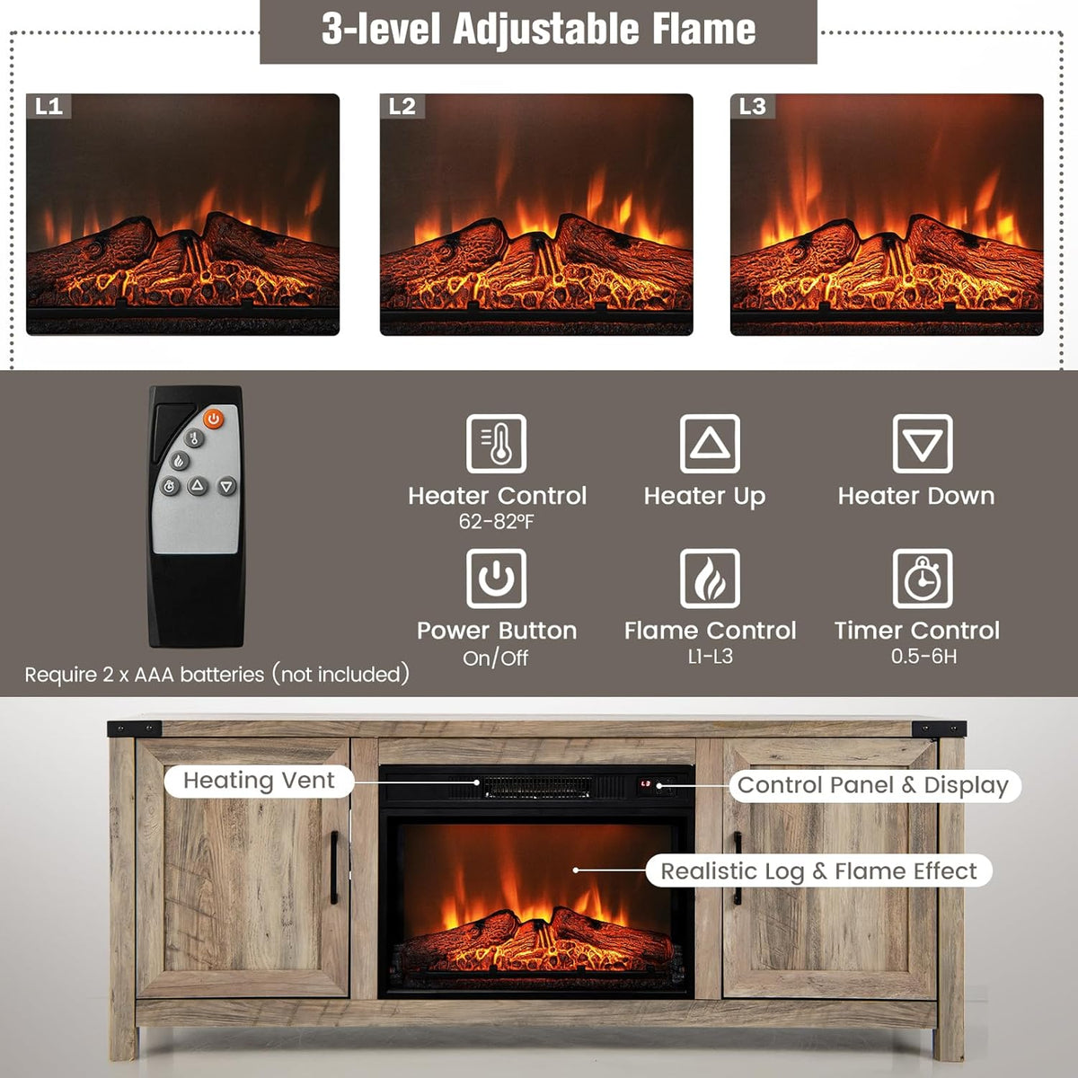 Electric Fireplace TV Stand with Storage Cabinets G166
