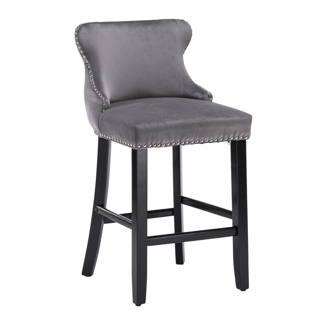 Set of 6 Grey Velvet Upholstered Bar Stools B24607