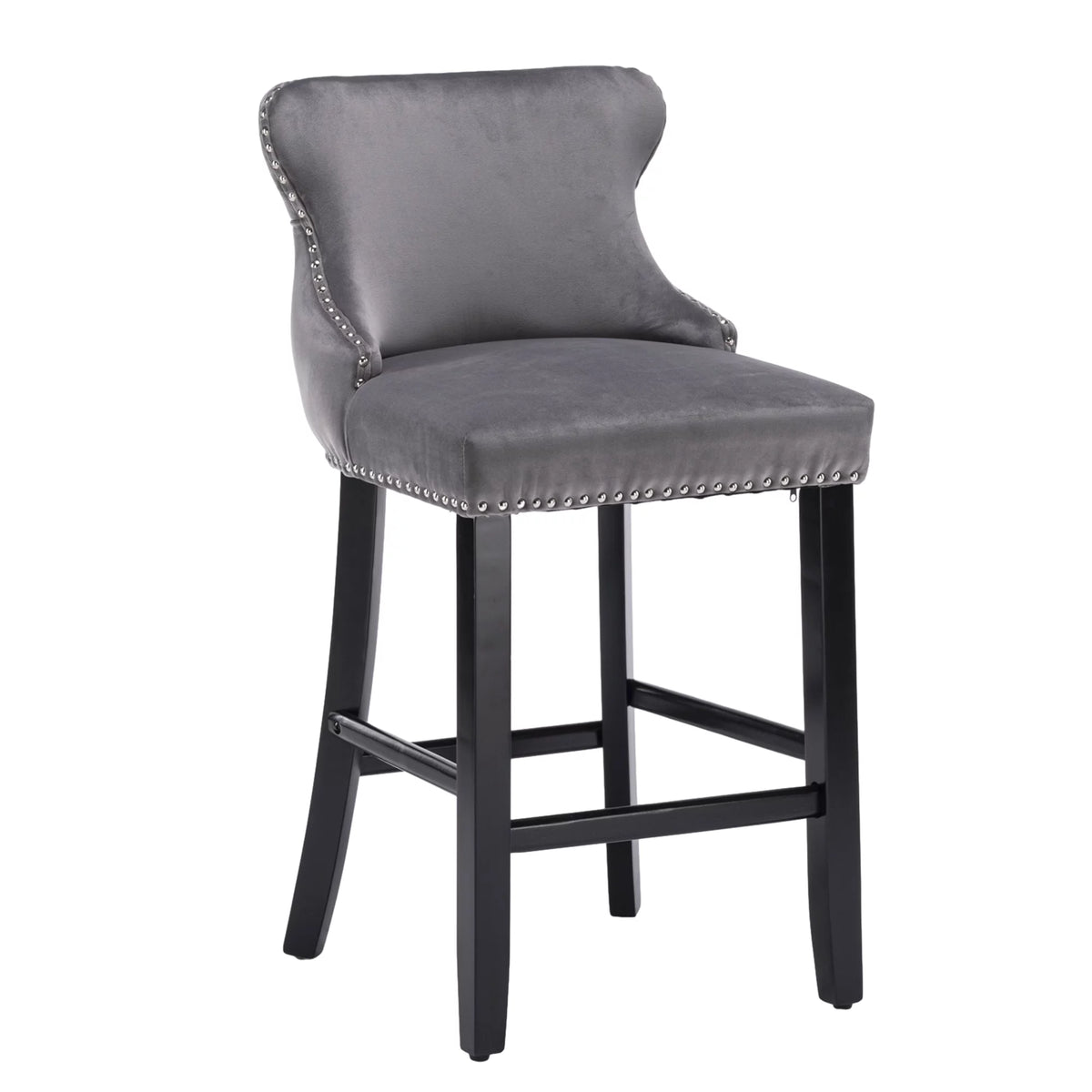 Set of 6 Grey Velvet Upholstered Bar Stools B24607