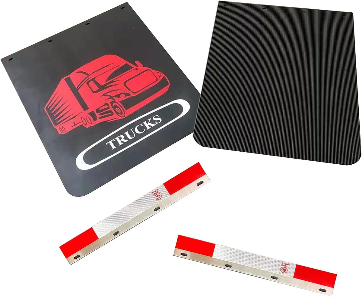 Black Mud Flaps and Aluminum Strip with Reflective, 24inch x 30inch Heavy Duty Rubber Pair D7588