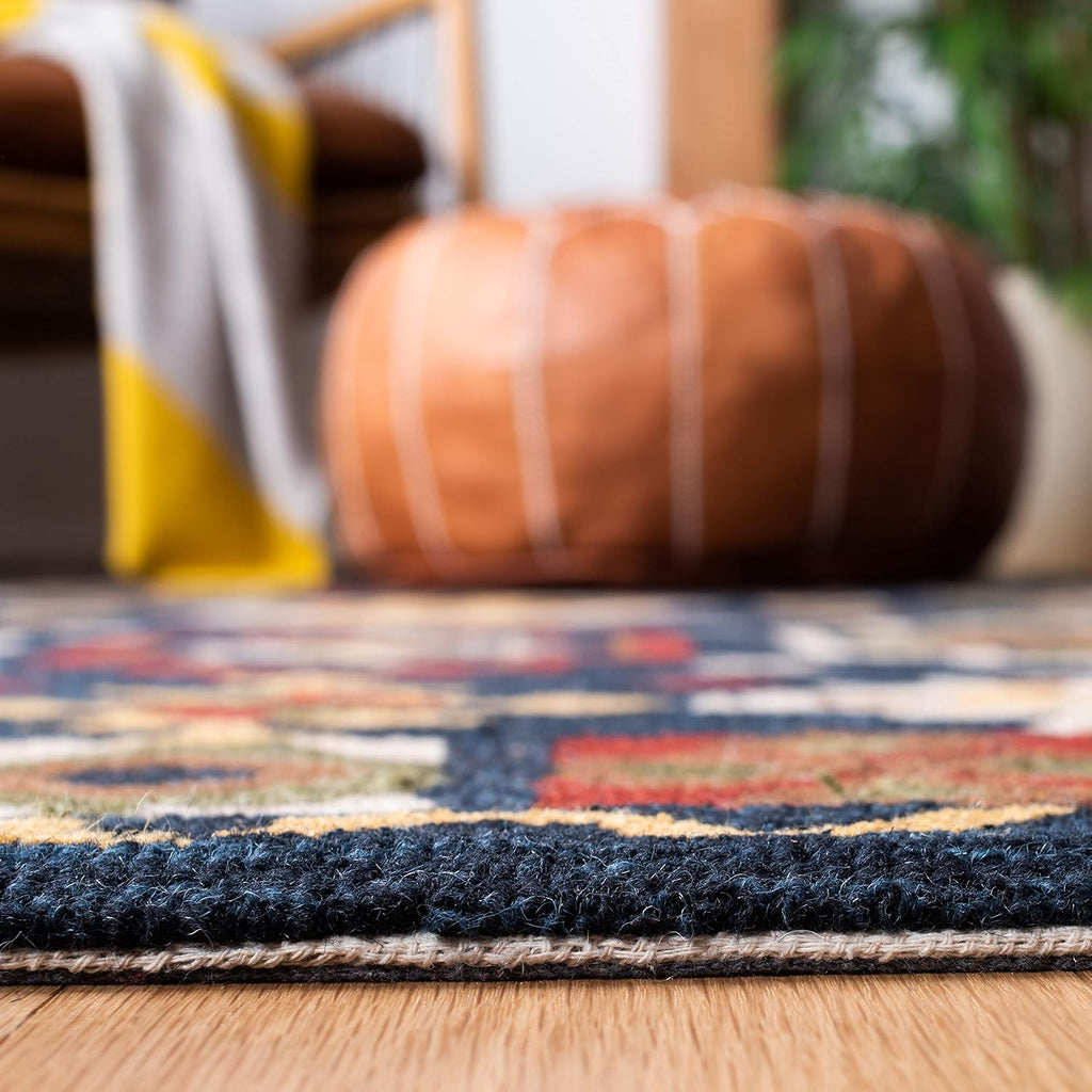 6' Square Navy Red Handmade Traditional Wool Area Rug C903942