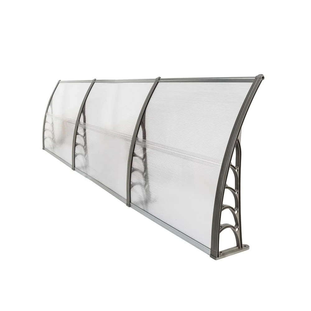 39.37" x 118.11" Door Window Patio Rain Cover Eaves Transparent Board & Gray Holder W213128