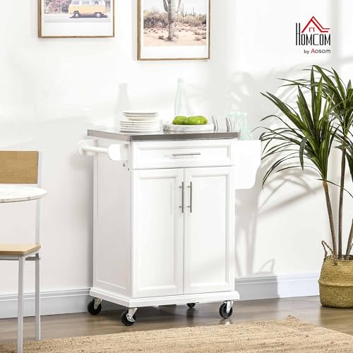 Black Rolling Kitchen Cart with Stainless Steel Countertop L551