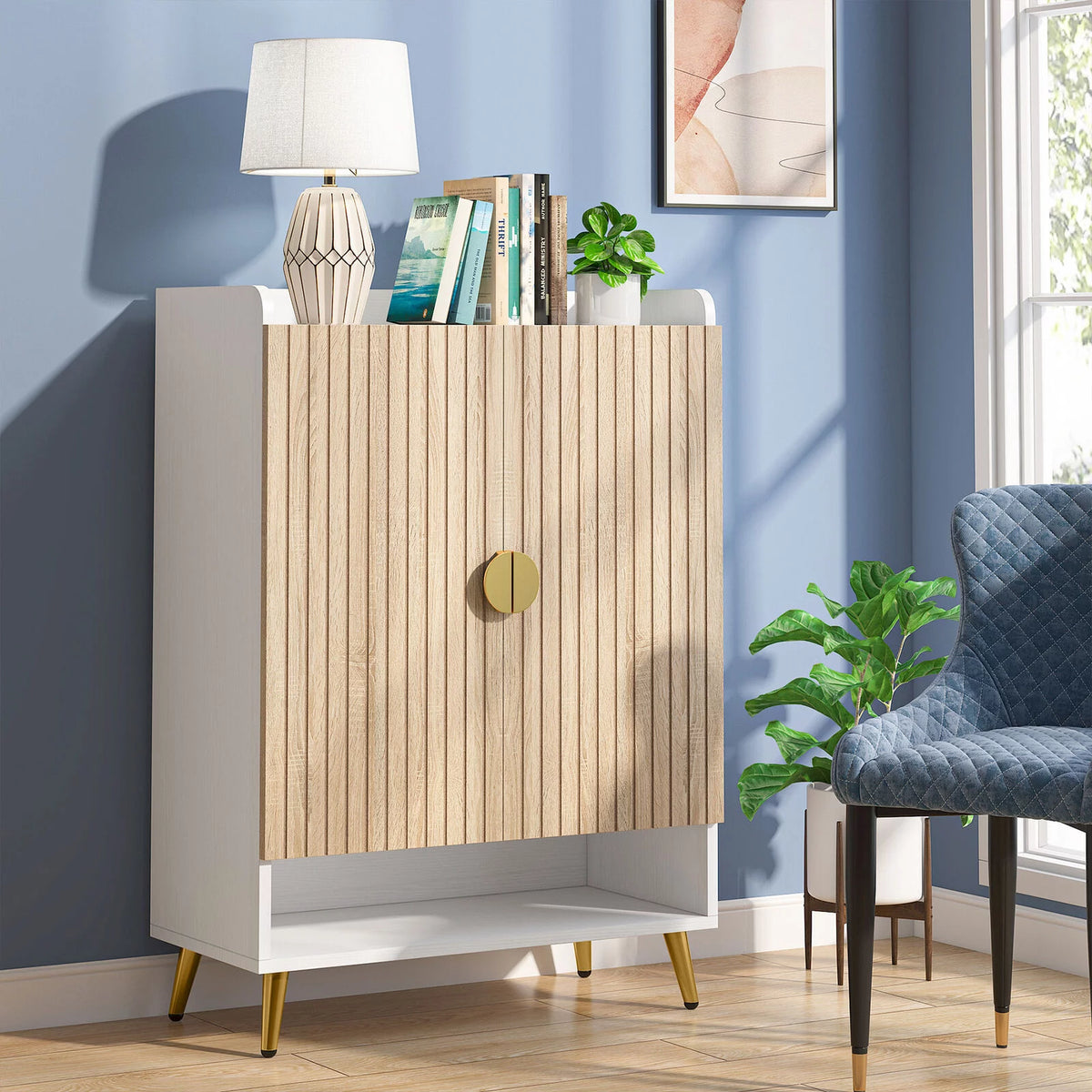 White Wood Grain 7 Tier Shoe Cabinet with Doors Z723