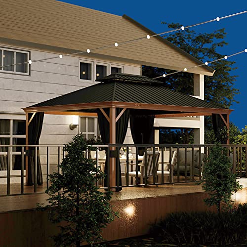 10' x 12' Hardtop Metal Gazebo with Netting and Curtains X30594