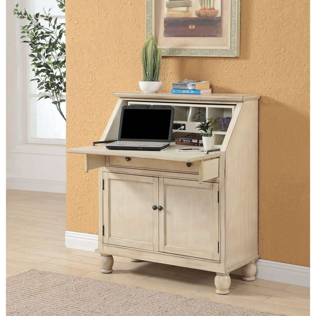 Cream Two Door One Drawer Drop Lid Cabinet with Power E924