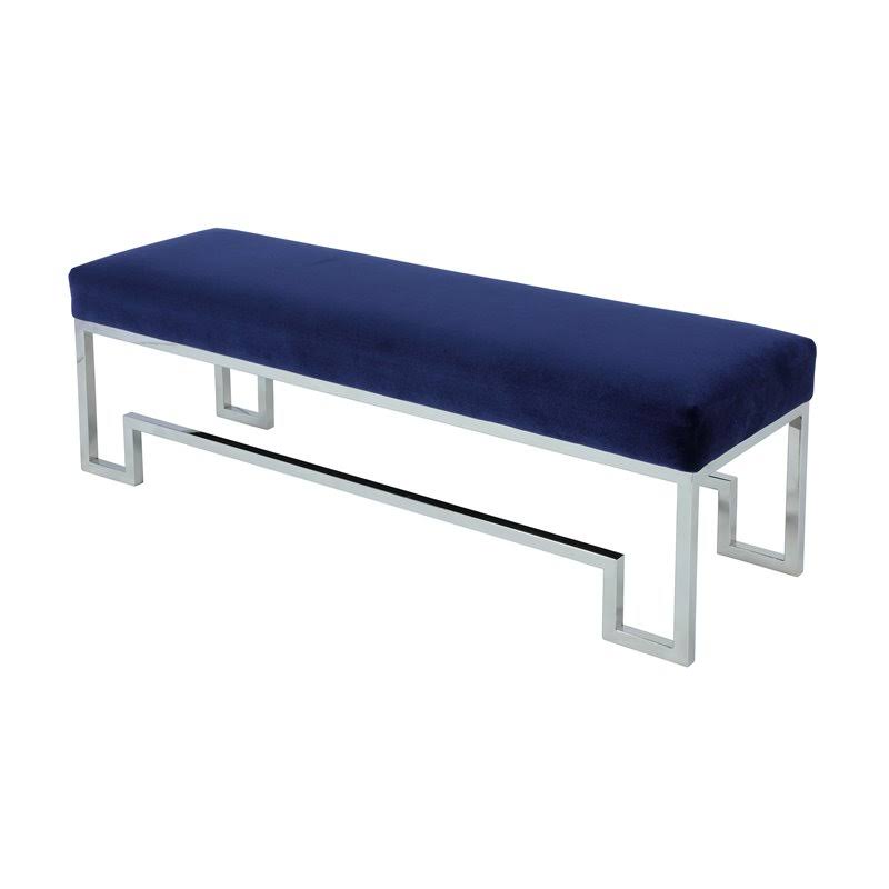 18x22 Stainless Steel Bench in Silver & Navy Velvet O106