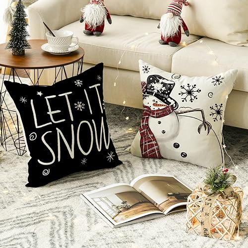 Christmas Snowman Throw Pillow Covers 18 x 18 Inch Set of 4 S3405