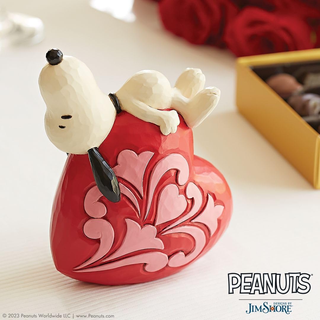 Snoopy Laying on Heart Figurine, 5.25 Inch, Multicolor R342
