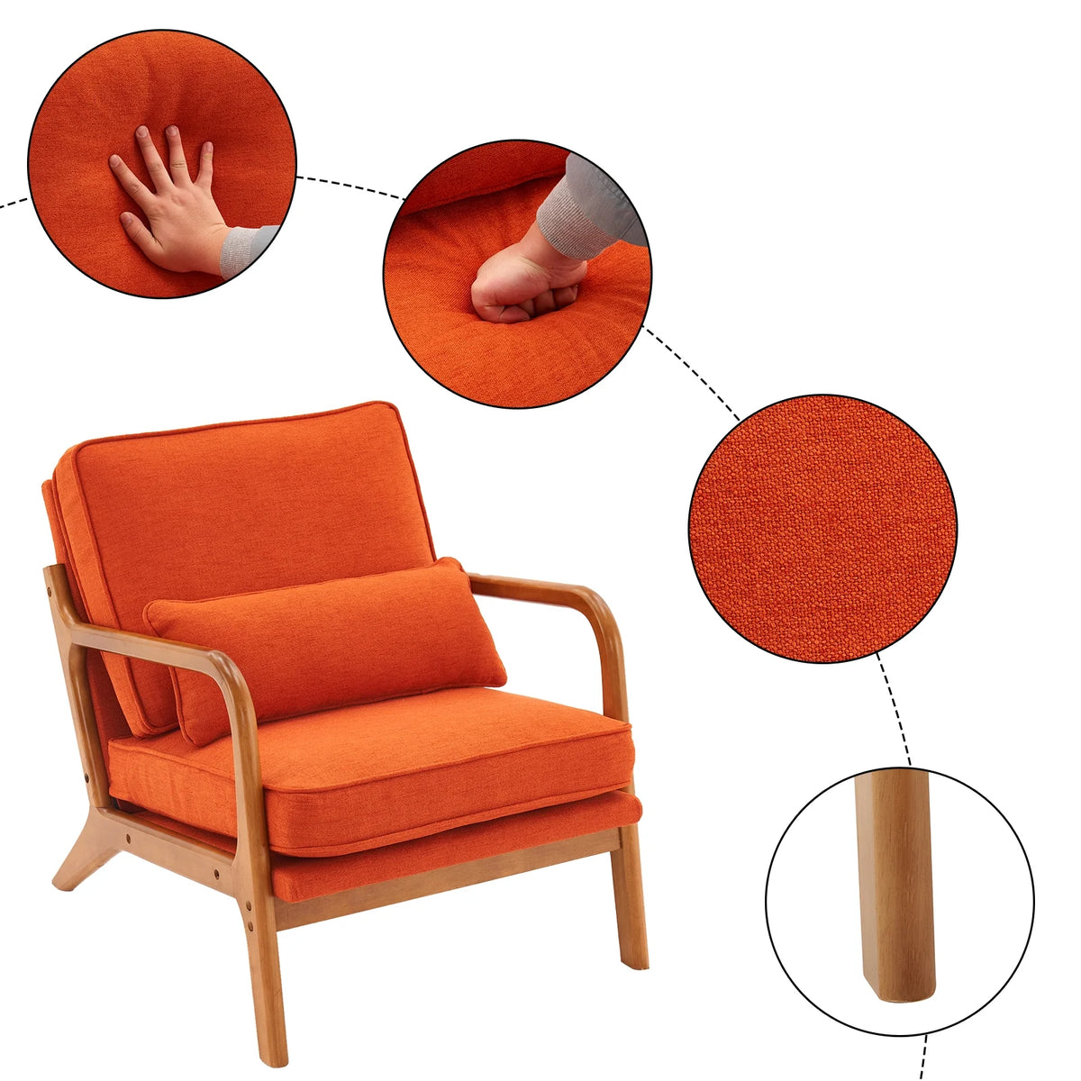 Oak Upholstered Armrest Lounge Chair R2288
