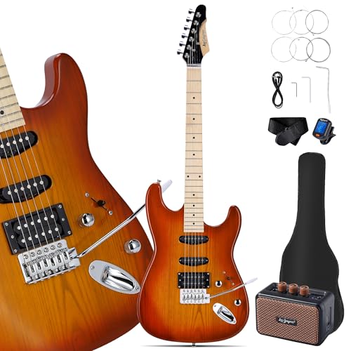 39" Full Size ST Style Electric Guitar Starter Kit with SSH Pickup, 5W Portable Amp, Tuner, Gig Bag, Strap & Accessories M4524